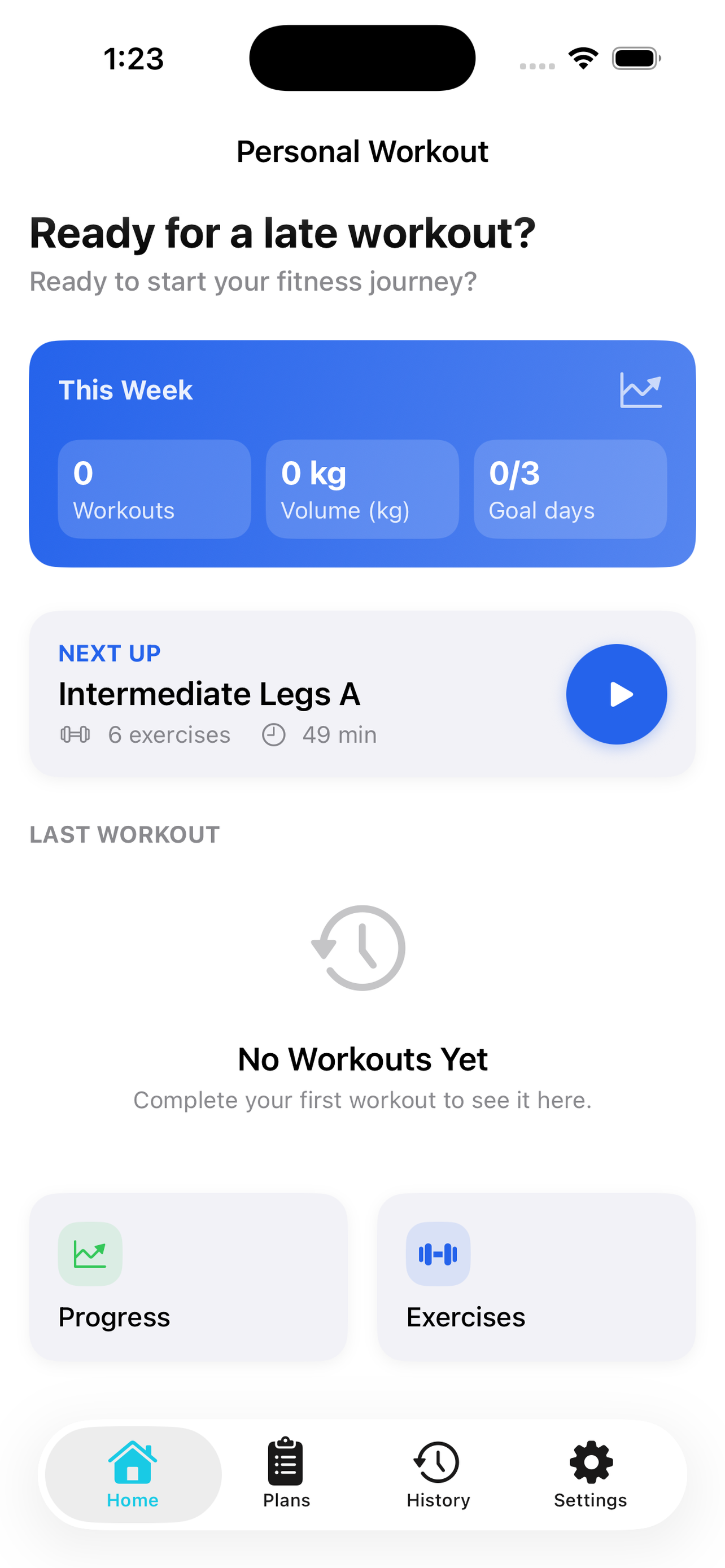 Personal Workout home dashboard on iPhone
