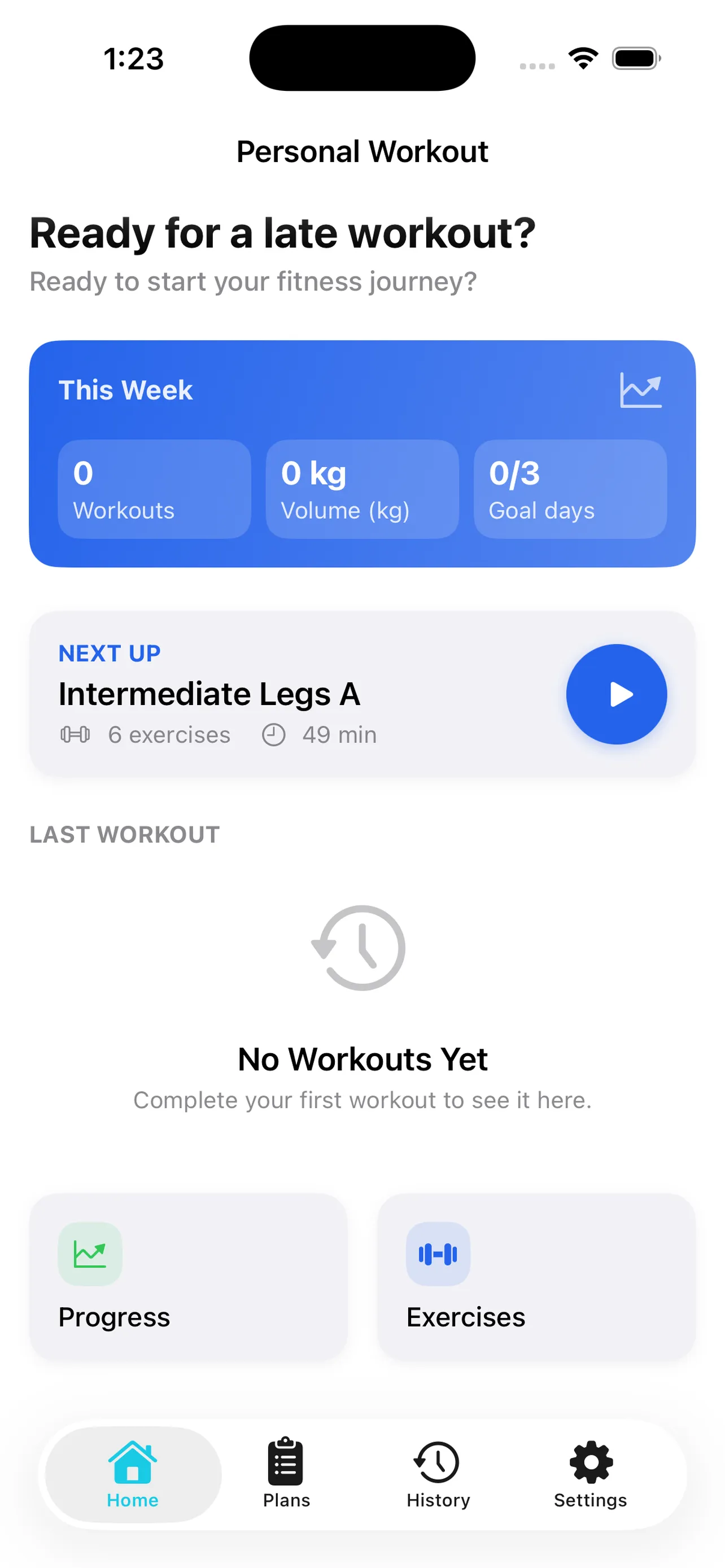 Personal Workout home dashboard on iPhone